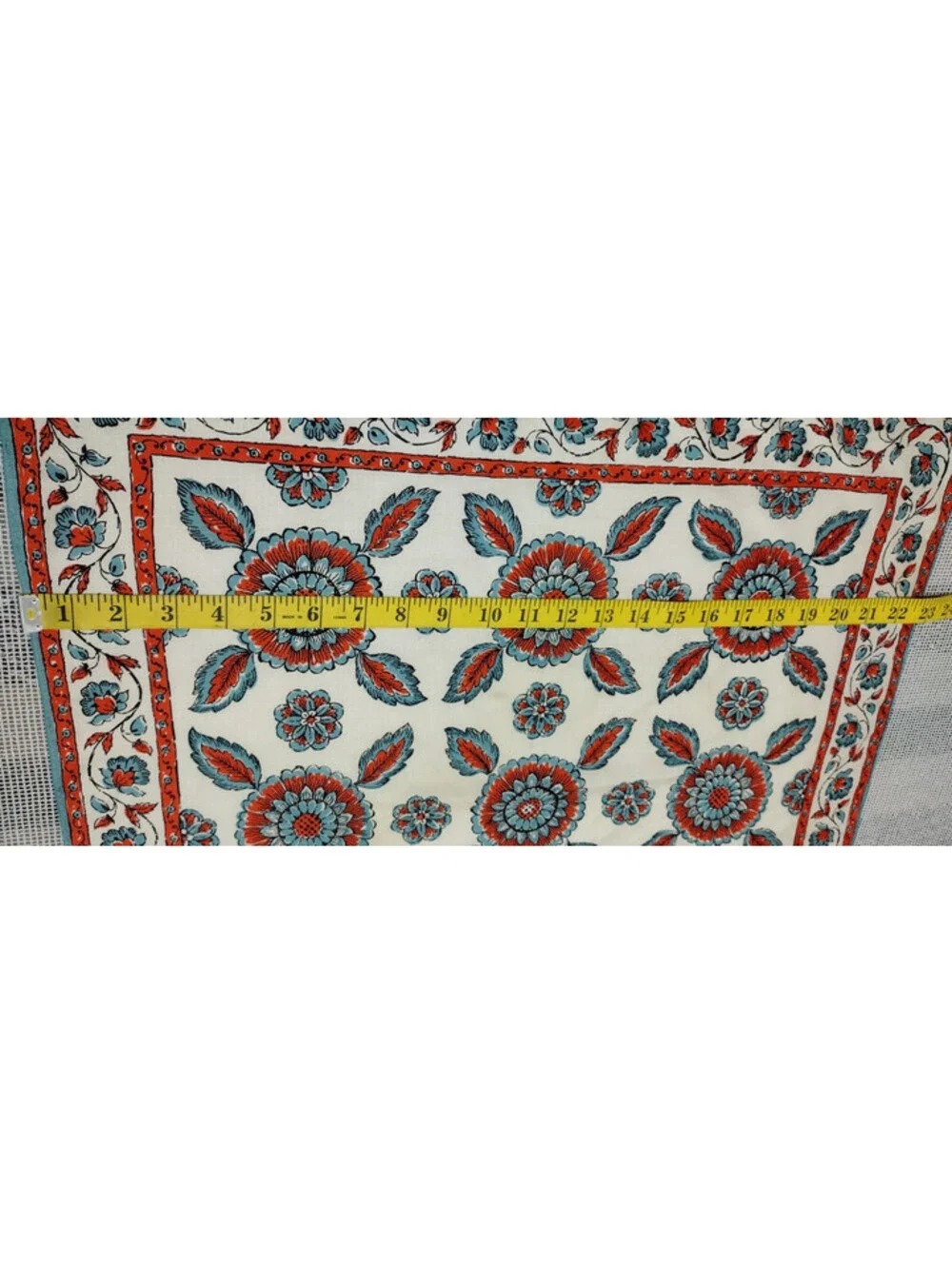 Vintage Glentex 1950s Bohemian Indian Scarf Terra Orange Floral 50s Blue Border